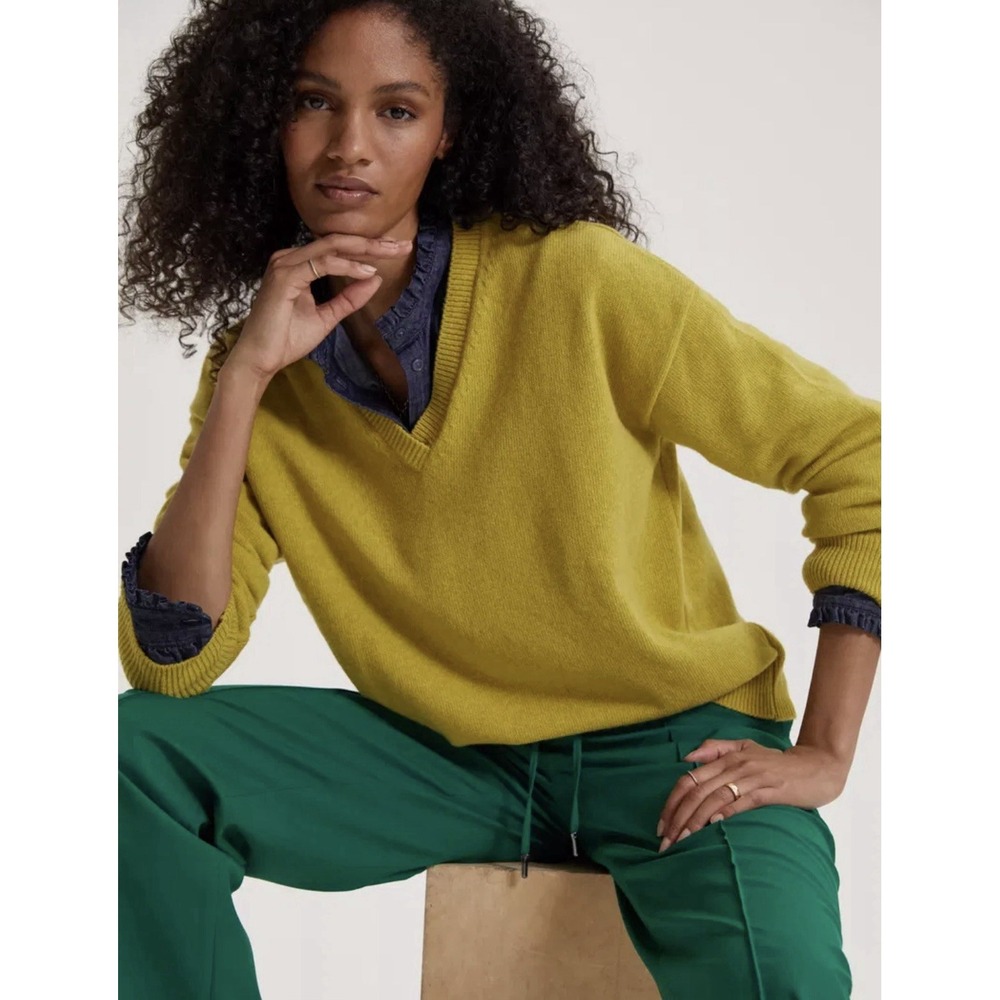 Baukjen Size 6 Lime Green Wool Blend V-Neck Long Sleeve Pullover Sweater Top NWT